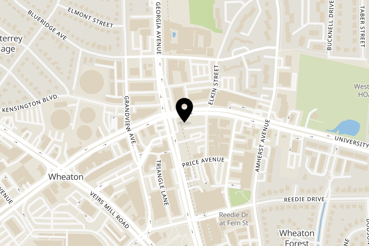 Map showing the location of Brazilian Place on 2412 University Blvd W in Silver Spring